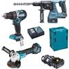 Makita kit Trapano + Smerigliatrice + Tassellatore + 3 Batterie 18V Makita DLX3119TJ