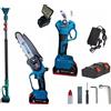 Kit Potatura elettrosega oliatore Forbice Cesoia 2 Batteria Asta Telescopica Led