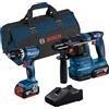 BOSCH KIT GSB 18V-45 + GBH 18V-22 + 2 BATTERIE 4.0 Ah + GAL 18V-40 + SET BORSA
