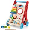 FANTASK Passeggino in legno per primi passi con manico, vano portaoggetti e ruote per spingere e tirare, Montessori Baby Walker per sedersi e stare in piedi, ragazzi e ragazze a partire da 1 anno