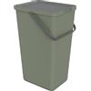 SUNDIS Loops, pattumiera per la raccolta differenziata 32L, rettangolare, in plastica riciclata verde, con coperchio, maniglia, manico ed etichette adesive, per cucina, mensa, ristorante, sala pausa