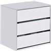 Cassettiera a Tre Cassetti in Bianco Opaco, Dimensioni: 60 Cm (Larghezza) X 57 C