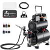 VEVOR Set Aerografo 1/6 HP Compressore d'Aria e Serbatoio, 1 Spruzzatore Aerografo Doppia Azione con 3 Ugelli (0,2/0,3/0,5 mm) Flusso d'Aria 23-25 L/min, Decorazione di Torte, Pittura di Modelli