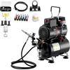 VEVOR Set Aerografo con Compressore d'Aria Serbatoio 1/6 HP, 1 Aerografo a Doppia Azione con Ugello 0,3 mm Tubo Flessibile Vernice Acrilica Ventole, Kit Aerografo per Decorazione di Pittura, Modelli