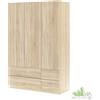 KIT ARMADIO 3 ANTE 4 CASSETTI 135X52X200H CM CAMERA DA LETTO LEGNO ROVERE
