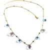 COLLANA ORO GIALLO 18K, MAGLIA ROLO, GOCCE TOPAZIO BLU E ROSA E CUBI ALTERNATI