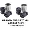 Farad Kit 4 Dadi NERI (Conico+Cilindrico) Antifurto Es.19 M12x1,25 Ø15,7 L.6 F.25 A34