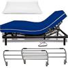 DUÉRMETE ONLINE Letto Elettrico articolato Rinforzato 5 Piani + Materasso Sanitario HR Custodia Impermeabile + corrimano, Legno, Blu, 90x180