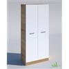 KIT ARMADIO 2 ANTE BATTENTI SPORTELLI CM.74X52X184H ROVERE BIANCO 1 RIPIANO ASTA