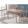 CHINA-HOOYA CHAIRS SET TAVOLO RETTANGOLARE 120X70Xh75 CM+ 4 SEDIE MDF COLORE LEGNO CHIARO ACCIAIO