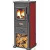 STUFA LEGNA 5.3 KW BERNA LUX ROSSO CON PIASTRA COTTURA PORTALEGNA ACCIAIO