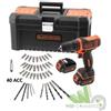 BLACK+DECKER TRAPANO AVVITATORE 2 BATTERIE CON VALIGETTA 40 ACCESSORI B+D 10,8V BDCDD 121BKA