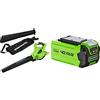 Greenworks Tools Greenworks GD40BV Aspiratore Soffiatore a Batteria per Foglie, con Motore Brushless, 280km/h, 9,63m³/min, Sacco di Raccolta da 45L & Greenworks Batteria G40B2 sistema di ricarica rapida