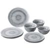 BRUNNER 0830148N.C5X Piatti Piani, Scodelle, Piattini Dessert in Melamina Stonetouch Infrangibile, Midday Pearl, Set X4 Persone, 12 Pezzi