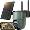 WOLFANG Fotocamera da Caccia 4G con SIM, 2.5K Telecamera Esterna con Pannello Solare e APP, 360° PTZ Fototrappola Infrarossi Invisibili, Visione Notturna a Colori, Rilevamento PIR, Impermeabile IP66