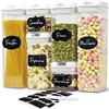 joeji's Kitchen Joejis 6 Contenitori per Alimenti Ermetici Porta Pasta Barattoli di Plastica Contenitori per Pasta Ermetici Etichette e Pennarelli per Gesso Perfetto per Conservare Alimenti Secchi e Freschi