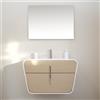 EUROCERAMICA Mobile bagno sospeso 90 cm un cassetto con lavabo specchio color rovere chiaro