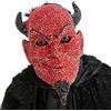 Chaks - Maschera da diavolo con strass, maschera da demone, Halloween | Maschera da bestia rossa e nera con corna e baffi da capra, accessorio per costumi per Carnevale e feste a tema