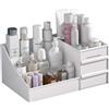 POFUOT Organizzatore per la cura della pelle, organizer da scrivania con cassetti, organizer da banco per cosmetici, pennello da trucco con supporto per rossetto, pennelli, ombretti e gioielli da scrivania