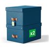 Leitz Puro, Set di 2 Scatole portaoggetti medie con Coperchio, Resistenti, Impilabili, Compatibili con mobili a Cubo e Ripiani, per Casa e Ufficio, Capacità di 17 litri, 27 x 37 x 20 cm, Blu Marino
