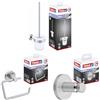 tesa MOON Set per WC & portarotolo & gancio doppio per asciugamani, vetro satinato e acciaio inossidabile cromato