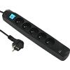 Electraline 35615 - Ciabatta elettrica a 5 prese francesi + 2 USB 3.4A 17W (1 tipo A + 1 tipo C), con interruttore ON/OFF, spina extra piatta 90° 16A, cavo 1,5 m