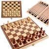 SCACCHI DAMA TRICTRAC SCACCHIERA IN LEGNO 3in1 GIOCO DA TAVOLO PIEGHEVOLE 30x30
