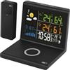 EMOS Stazione meteo radio con caricabatterie Qi senza fili, display a colori VA, alimentatore e sensore esterno, funzioni: termometro, igrometro, previsioni meteo, indicatore orologio DCF, sveglia