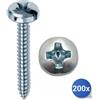 Viteria inox 200x Vite Autofilettante Inox A2 Aisi 304 Testa Cilindrica Croce 4,2X9,5