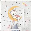 Ambiance Sticker Stickersnews - Adesivo da parete per bambini, motivo: orsetti su luna + 100 stelle - Adesivo da parete per bambina - H40x L30 cm