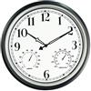 Rsobl SecreShow, orologio da parete grande per interni ed esterni, impermeabile, senza ticchettio, con termometro e igrometro, orologio decorativo da parete a batteria, argento