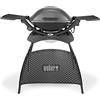 Weber Q2400 BBQ Elettrico con Supporto + ripiani laterali, sup. cottura 54 x 39 cm, sup. cottura in ghisa smaltata divisa in 2, coperchio e corpo in alluminio pressofuso - Grigio scuro (55020853)