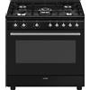 Smeg Cucina a Gas 5 Fuochi Forno Elettrico con Grill 90x60 cm Nero CX91GMBL