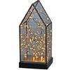 Konstsmide Lanterna LED in vetro con punta e base in legno nero, con interruttore on/off, timer da 6 ore, funzionamento a batteria, interno, 80 diodi ambrati, cavo nero - 1817-870