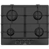 SCHOCK | Piano Cottura 4 Fuochi Gas Primus PC60 con Manopole Nere Opache Soft-Touch, Griglie in Ghisa, Valvole di Sicurezza, Nero Opaco, 585x500 mm