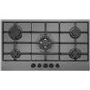 SCHOCK | Piano Cottura 5 Fuochi Gas Silver PC90 con Manopole Nere Opache Soft-Touch, Griglie in Piattina, Valvole di Sicurezza, Asphalt, 860x500 mm