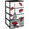 GREAT PLASTIC impilabile 4 cassetti Set con Cristallo Frontale Decorata Paris, Nero, Set di 21