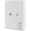 CAPALDO Armadio Guardaroba 3 Ante 3 Cassetti Con Barra Appendiabiti Bianco