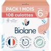 BIOLANE - Pannolini mutandine - Taglia 6 (16+ kg) - Zero perdite per 12h - Confezione 1 mese - 108 pannolini - Eco-responsabile - Made in France