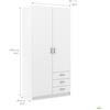 KIT ARMADIO 2 ANTE SPORTELLI BATTENTE + 3 CASSETTI BIANCO 200X98X49 CM