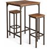 Yelloo Mod. VIAREGGIO Set Tavolo Bar e 2 Sgabelli Marrone Tavolo Quadrato Alto 110 cm
