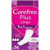 Carefree Salvaslip Plus Large Senza Profumo, Salva slip donna extra ampio con protezione 5in1 per 8h di sensazione di asciutto, Assorbenti senza profumo ultra sottili per uso quotidiano, 36 salvaslip