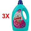 GENERAL 3 X General Detersivo Liquido Lavatrice Color Formula 5 In 1 Specifica Per Capi