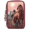 Depesche 13680 Miss Melody Dreamland - Astuccio per matite a 3 Scomparti nei Colori dei Frutti di Bosco, con Motivo di Cavalli, Astuccio con matite Colorate, Forbici, Righello e Molto Altro.