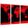 Cuadros Camara Quadro Su Legno, Mappa del mondo rosso e nero, mondo, città e paesi, 97 x 62cm, Stampa in qualita fotografica. Ref. 26960