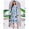 Fatto a mano Accappatoio Da Donna Lungo In Cotone Con Cintura Leggero Blu 100% Cotone