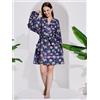 Fatto a mano Accappatoio Kimono Corto In Cotone Leggero Blu Per Spa