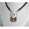 Delmaoro COLLANA ARGENTO 925 CAMMEI OSSO ONICE E CORALLO ROSSO CILINDRI AGLN 054