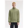 Fred Perry 🔵 Fred Perry - Felpa A Mezza Zip M3574 Verde Laurel Wreath-Nero-Z50 Uomo FW25