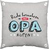 H:)PPY life Happy Life 46122 - Cuscino in cotone con scritta Ruhe halten und Opa rufen, colore: Grigio/Azzurro